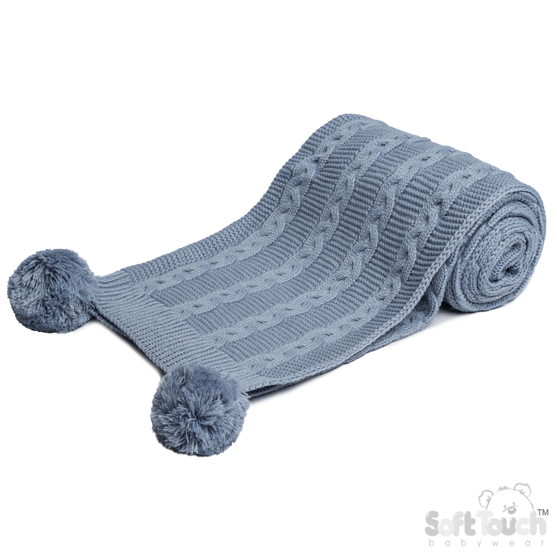 Dusty Blue Infants Recycled Acrylic Cable Knit Wrap : EABP800-DB