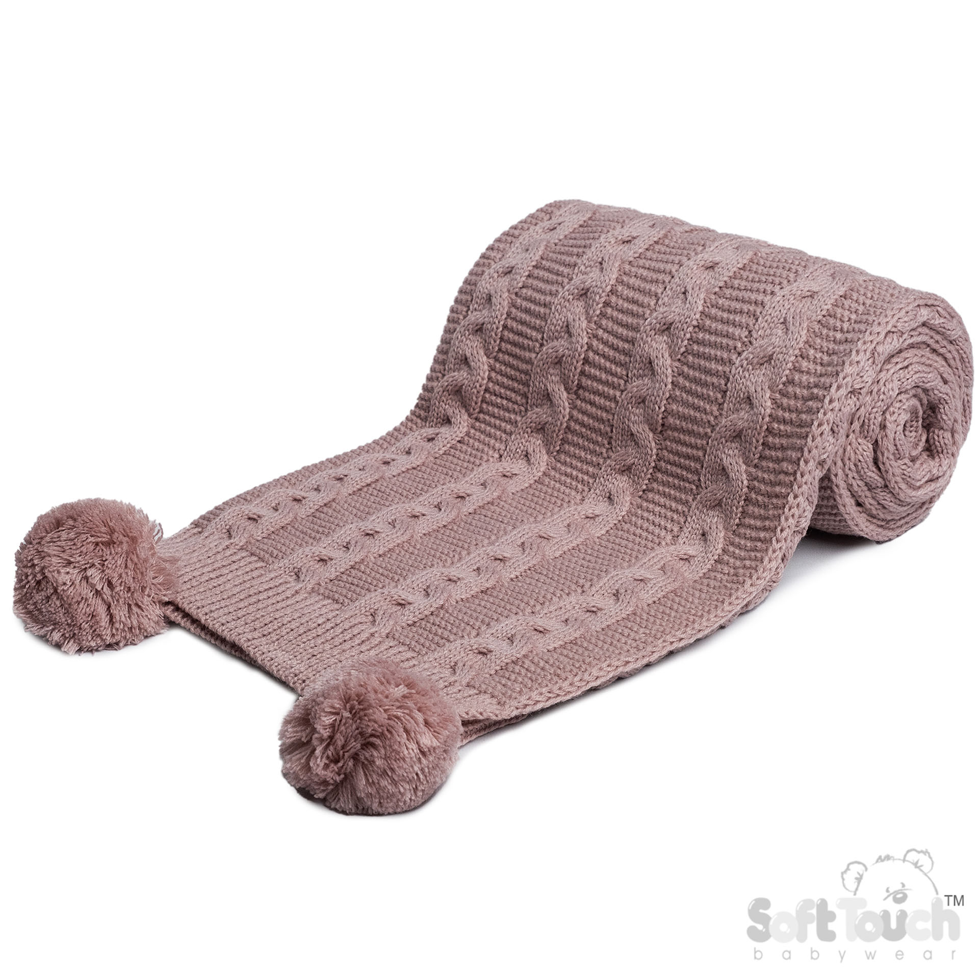 Dusty Pink Infants Recycled Acrylic Cable Knit Wrap : EABP800-DP
