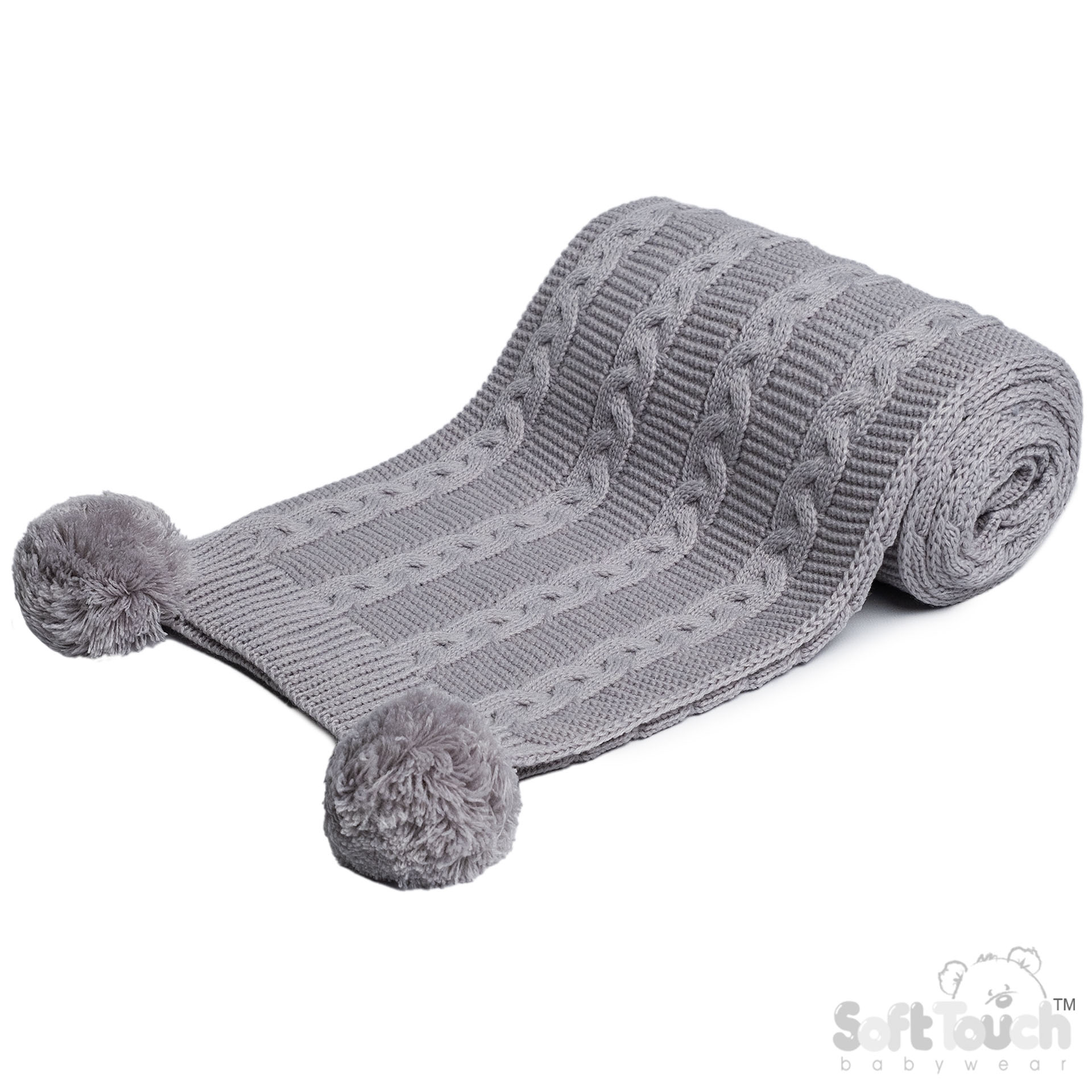 Grey Infants Recycled Acrylic Cable Knit Wrap : EABP800-G