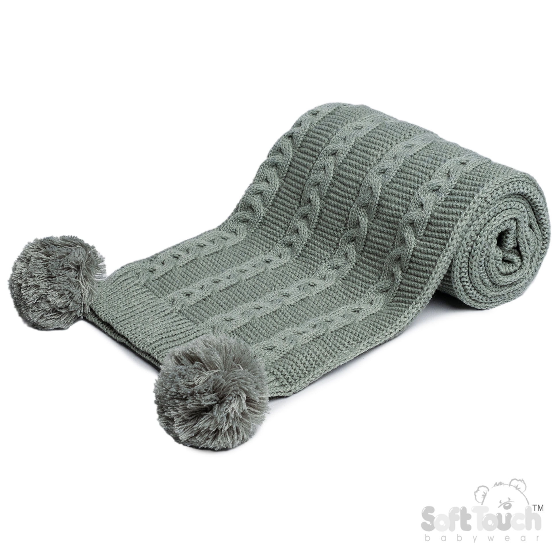 Sage Green Infants Recycled Acrylic Cable Knit Wrap : EABP800-SG