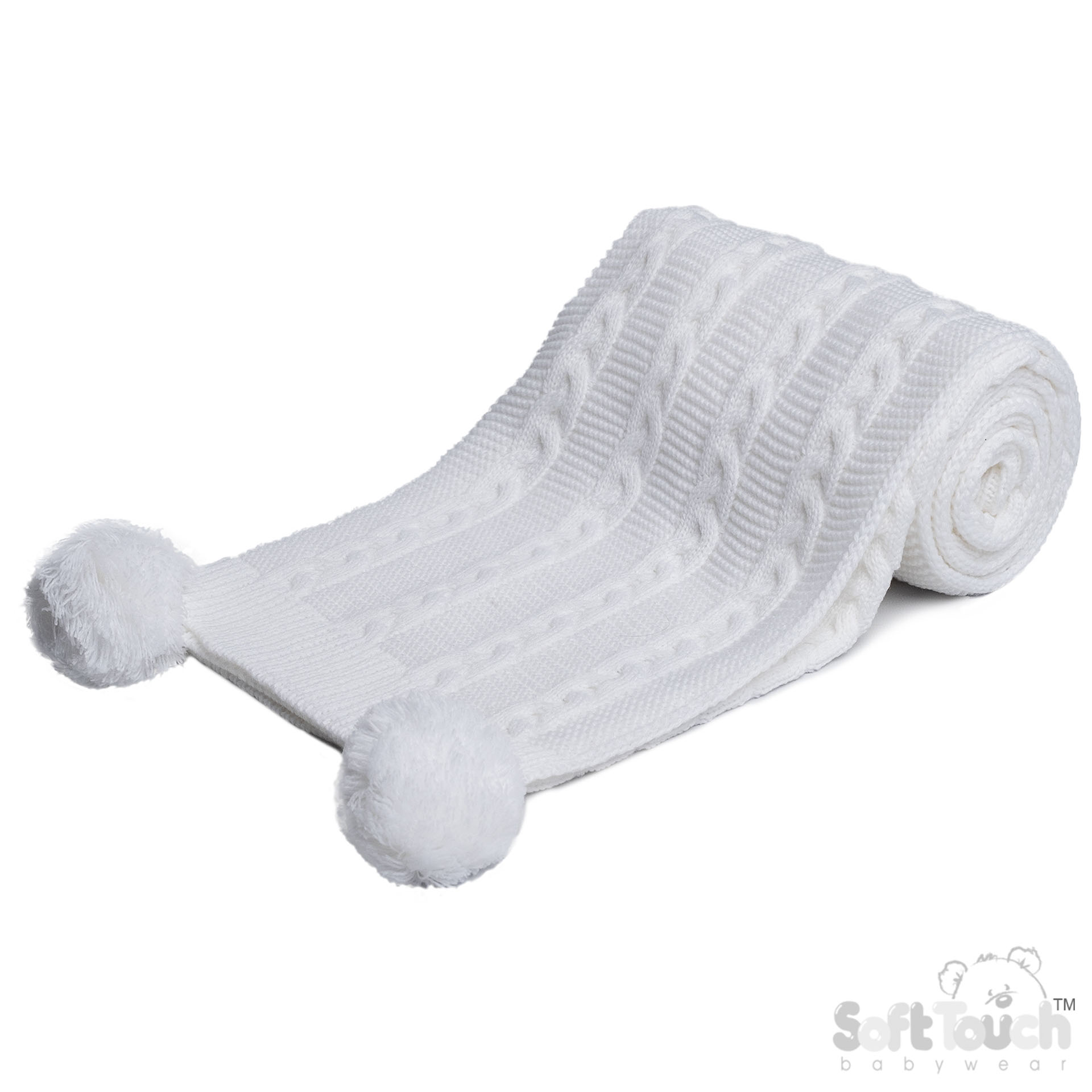 White Infants Recycled Acrylic Cable Knit Wrap : EABP800-W