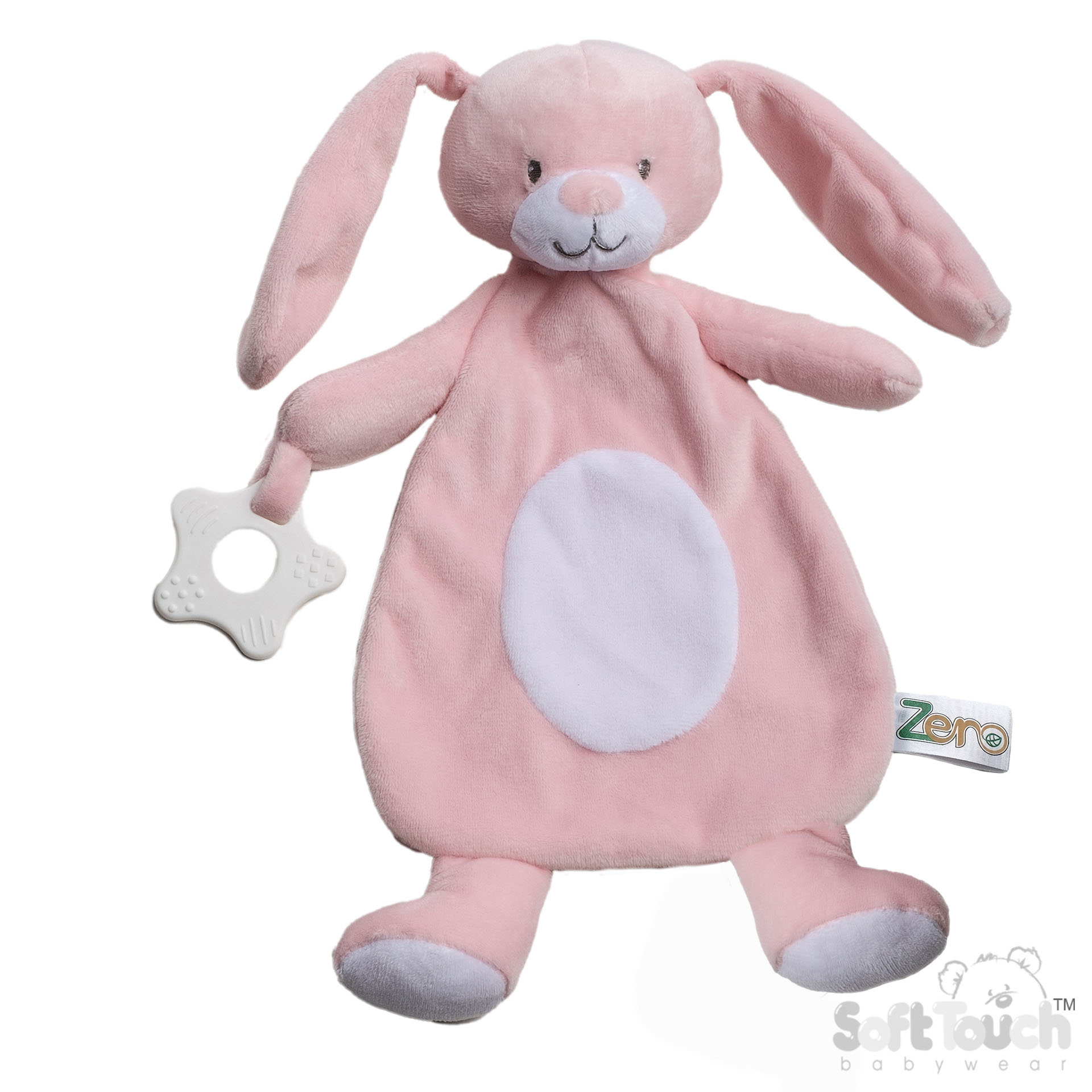 Pink Eco Recycled Bunny Comforter w/Teething Ring: EBC62-P