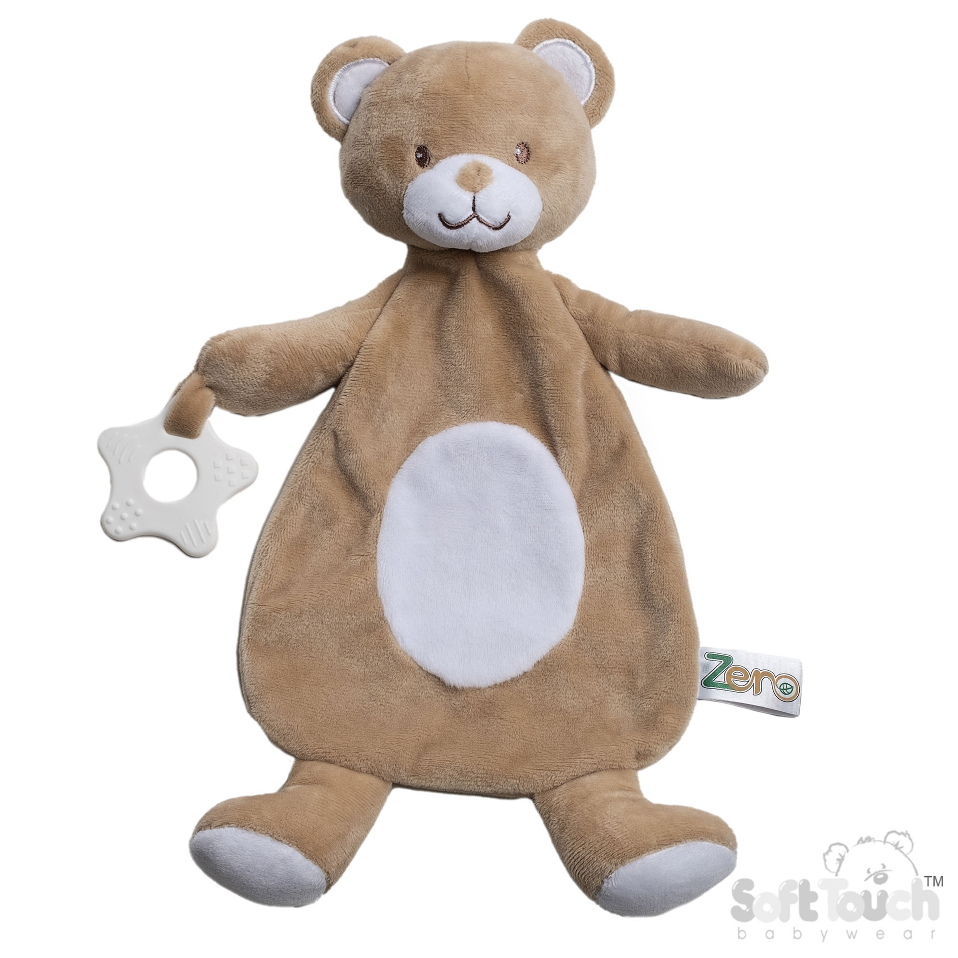 Brown Eco Recycled Bear Comforter w/Teething Ring: EBC64-BR