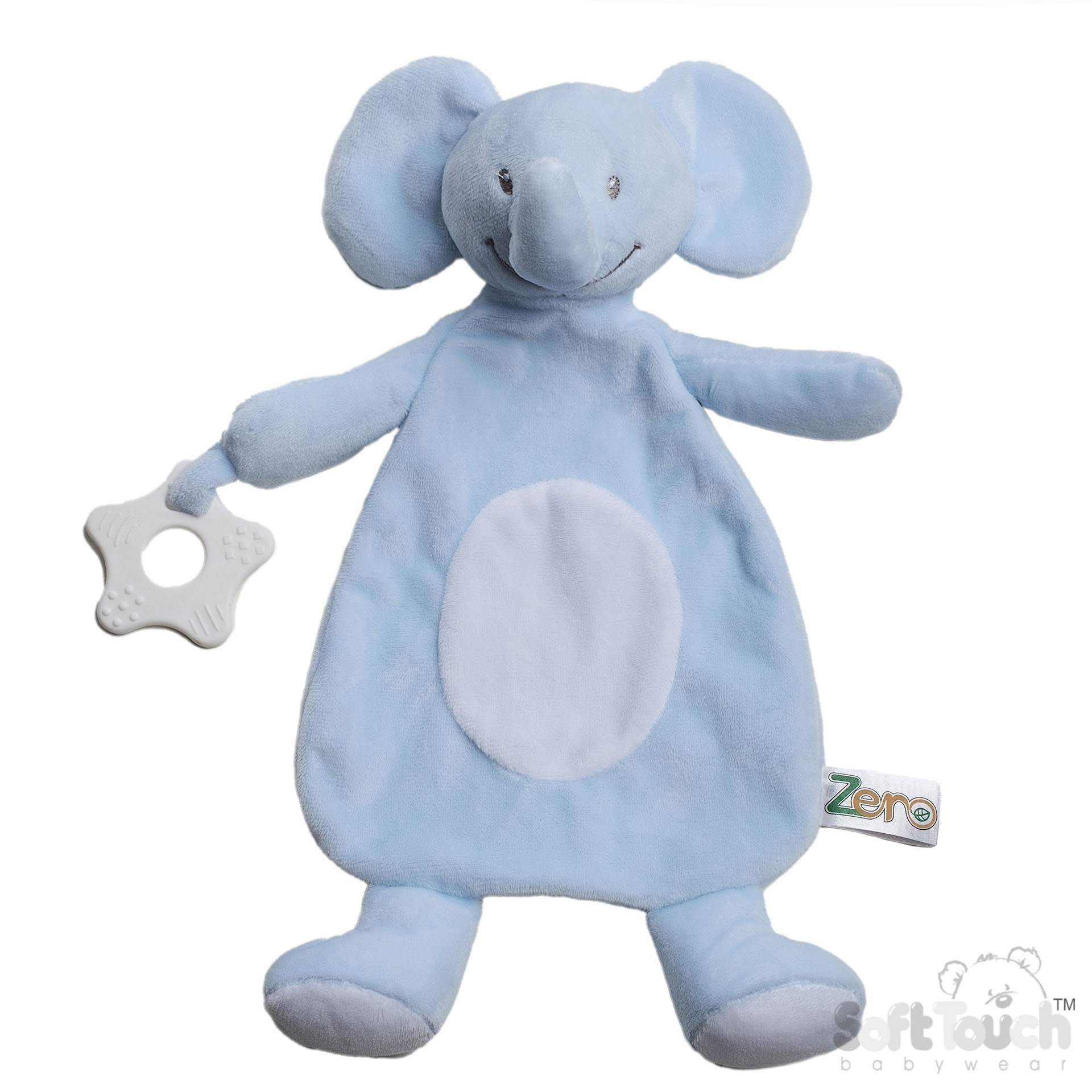 Blue Eco Recycled Elephant Comforter w/Teething Ring: EBC66-B