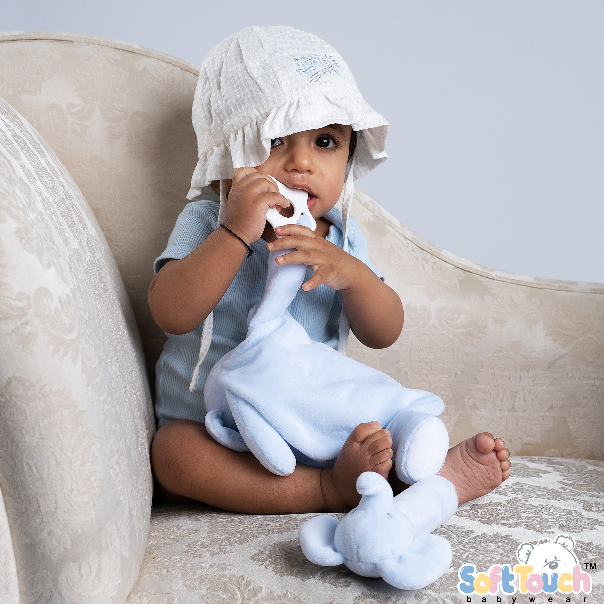 Blue Eco Recycled Elephant Comforter w/Teething Ring: EBC66-B
