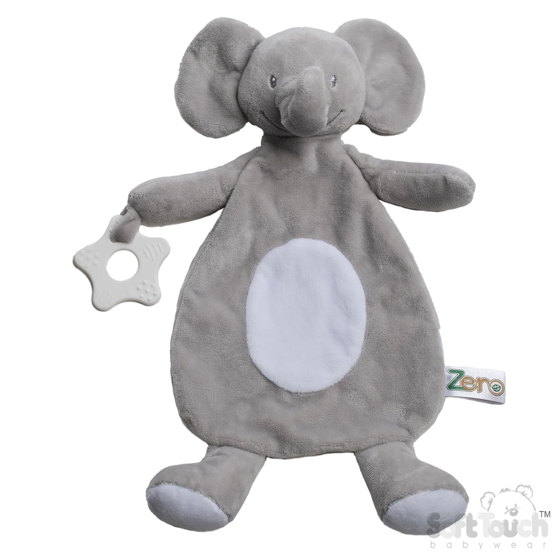 Grey Eco Recycled Elephant Comforter w/Teething Ring: EBC66-G