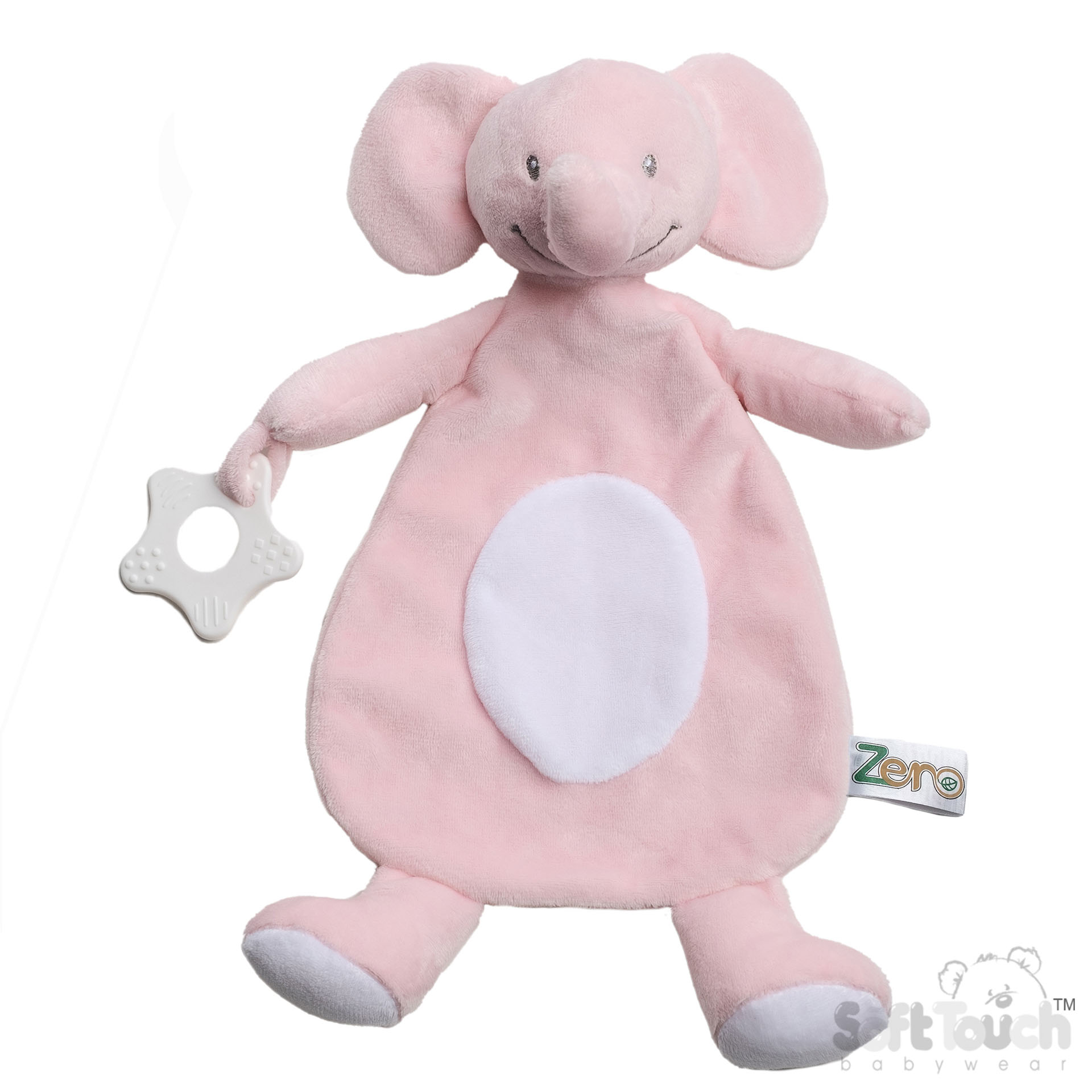 Pink Eco Recycled Elephant Comforter w/Teething Ring: EBC66-P