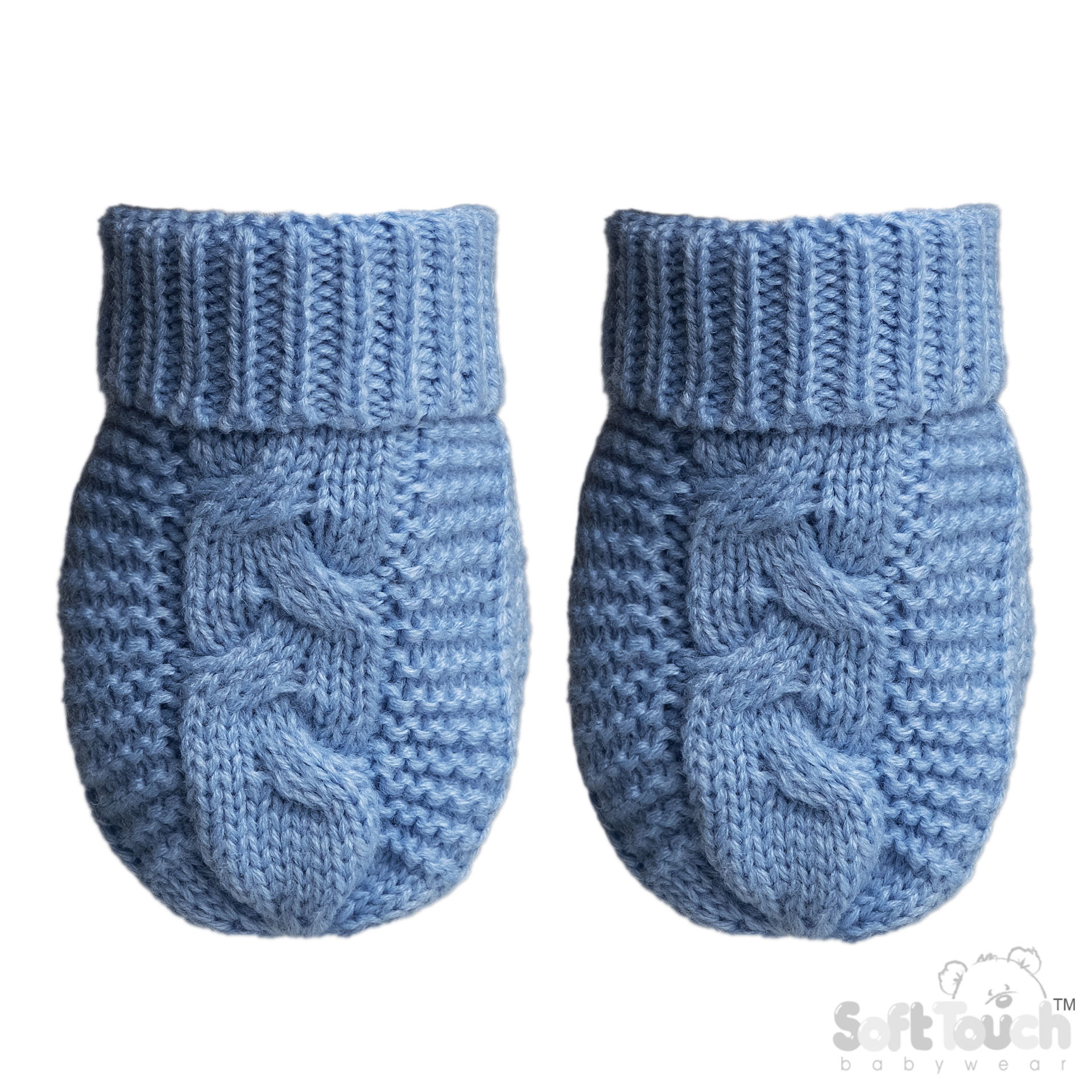Blue Infants (NB-12m) Recycled Acrylic Cable Knit Mittens : EBM800-B