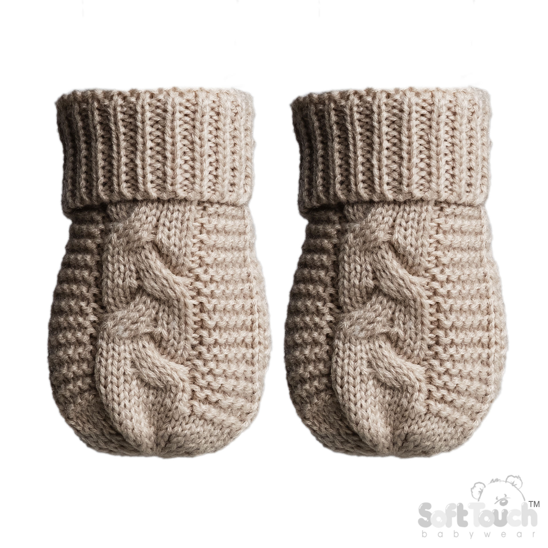 Biscuit Infants (NB-12m) Recycled Acrylic Cable Knit Mittens : EBM800-BI