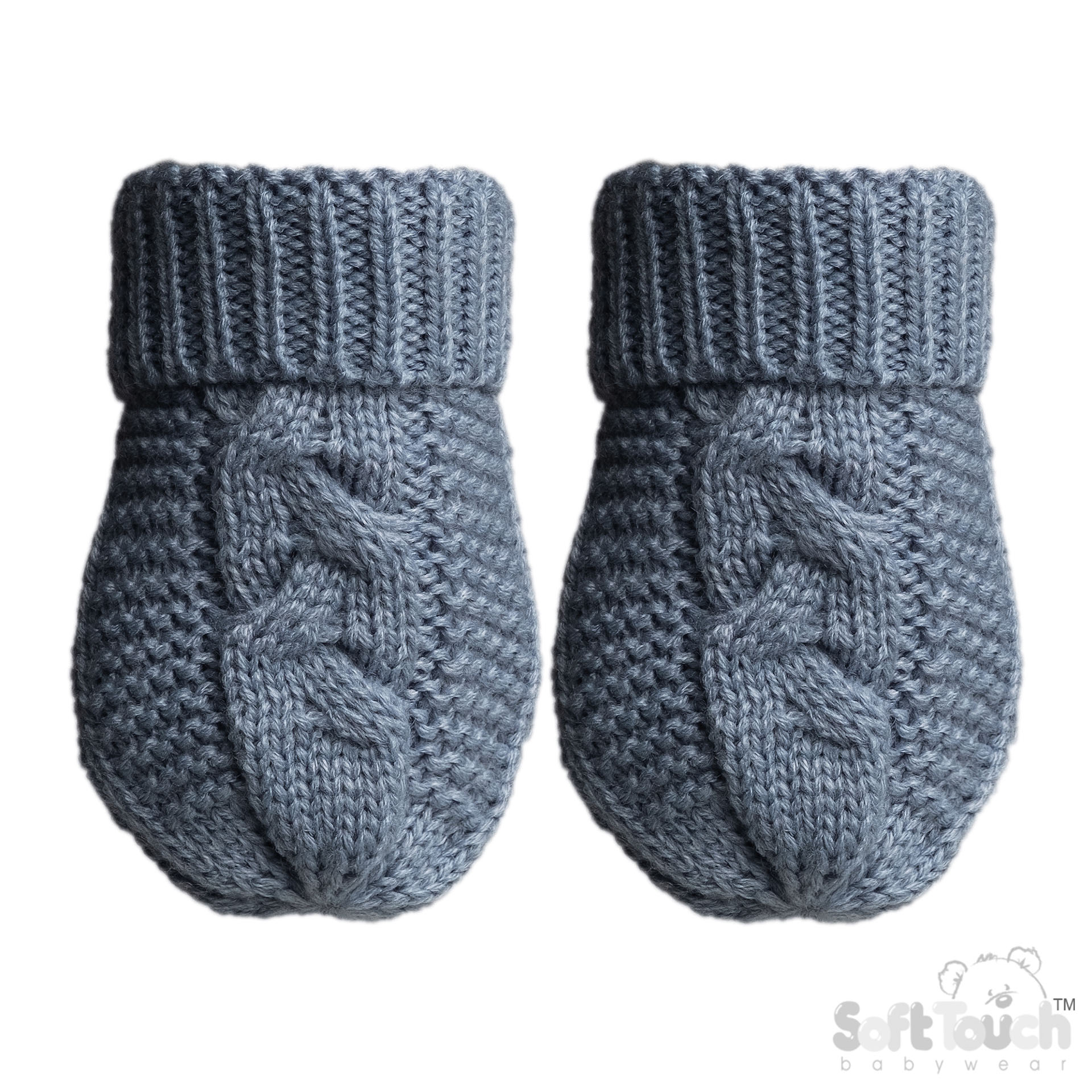 Dusty Blue Infants (NB-12m) Recycled Acrylic Cable Knit Mittens : EBM800-DB