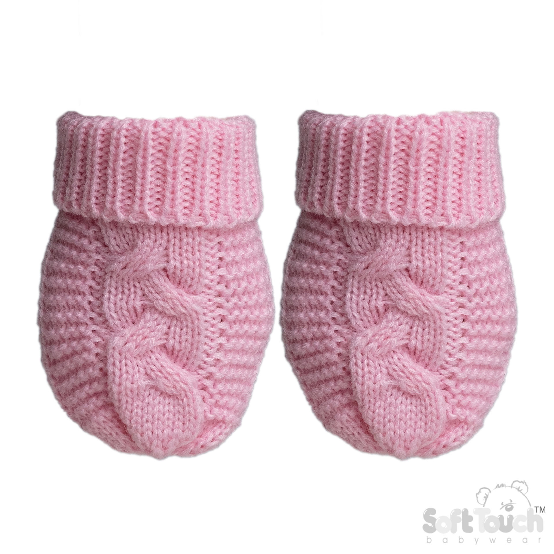 Pink Infants (NB-12m) Recycled Acrylic Cable Knit Mittens : EBM800-P