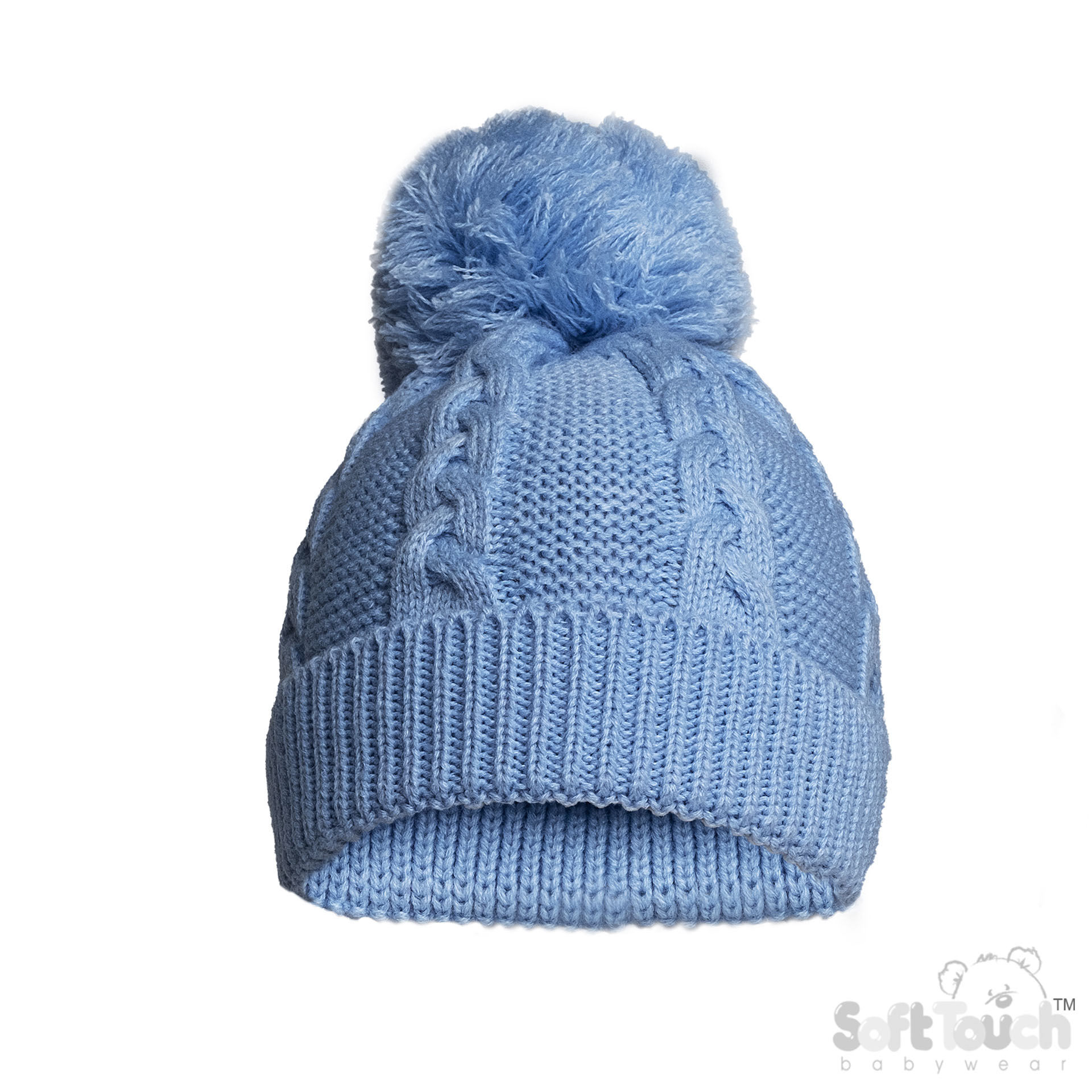 Blue Infants (12-24m) Recycled Acrylic Cable Knit Pom Pom Hat : EH802-B