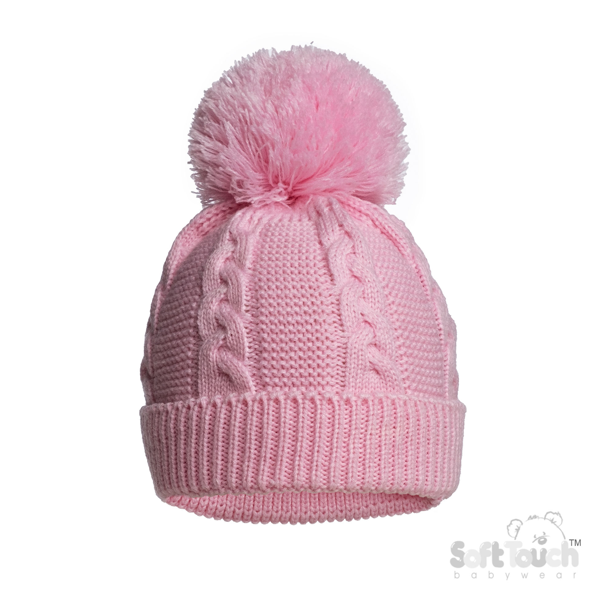 Pink Infants (12-24m) Recycled Acrylic Cable Knit Pom Pom Hat : EH802-P