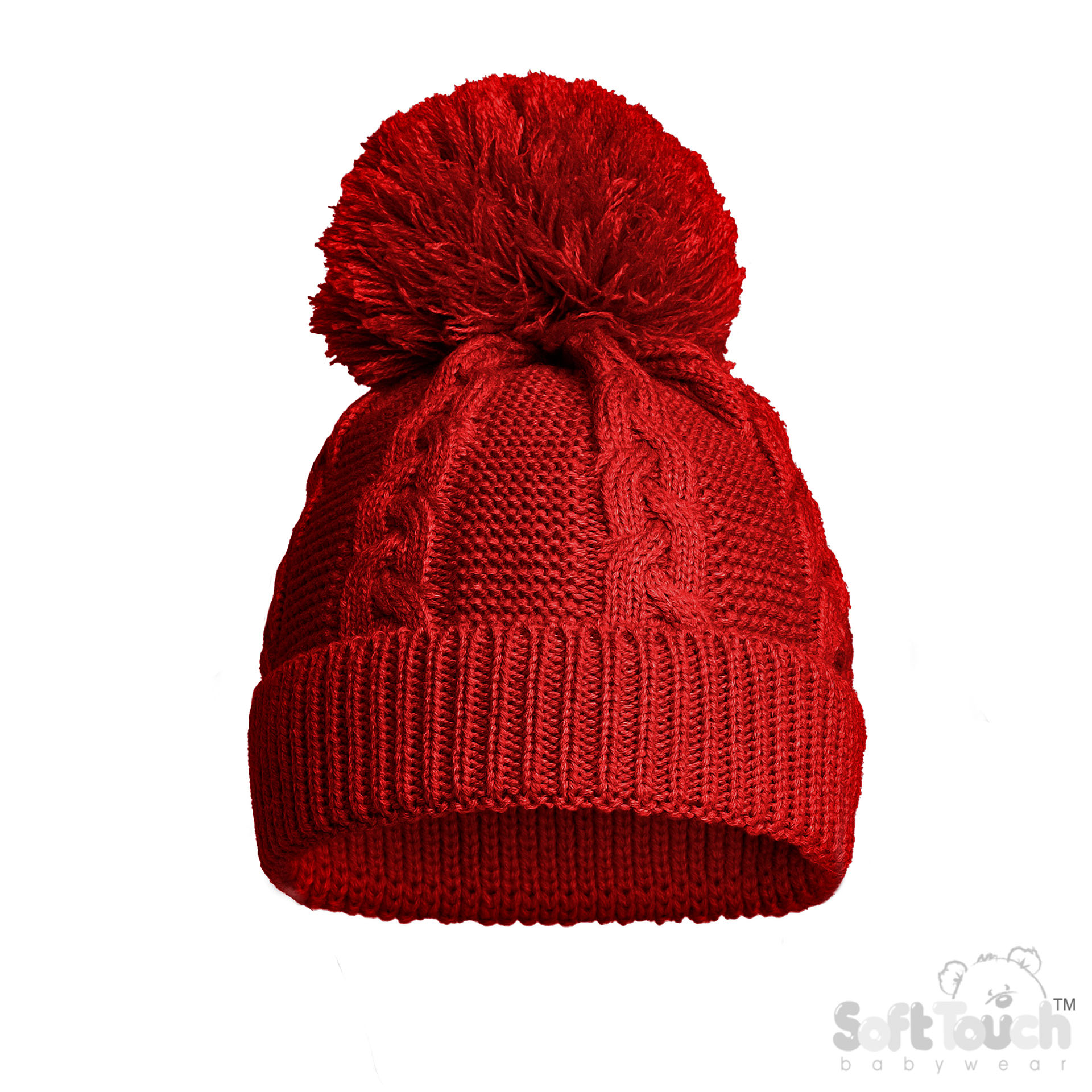 Red Infants (12-24m) Recycled Acrylic Cable Knit Pom Pom Hat : EH802-R