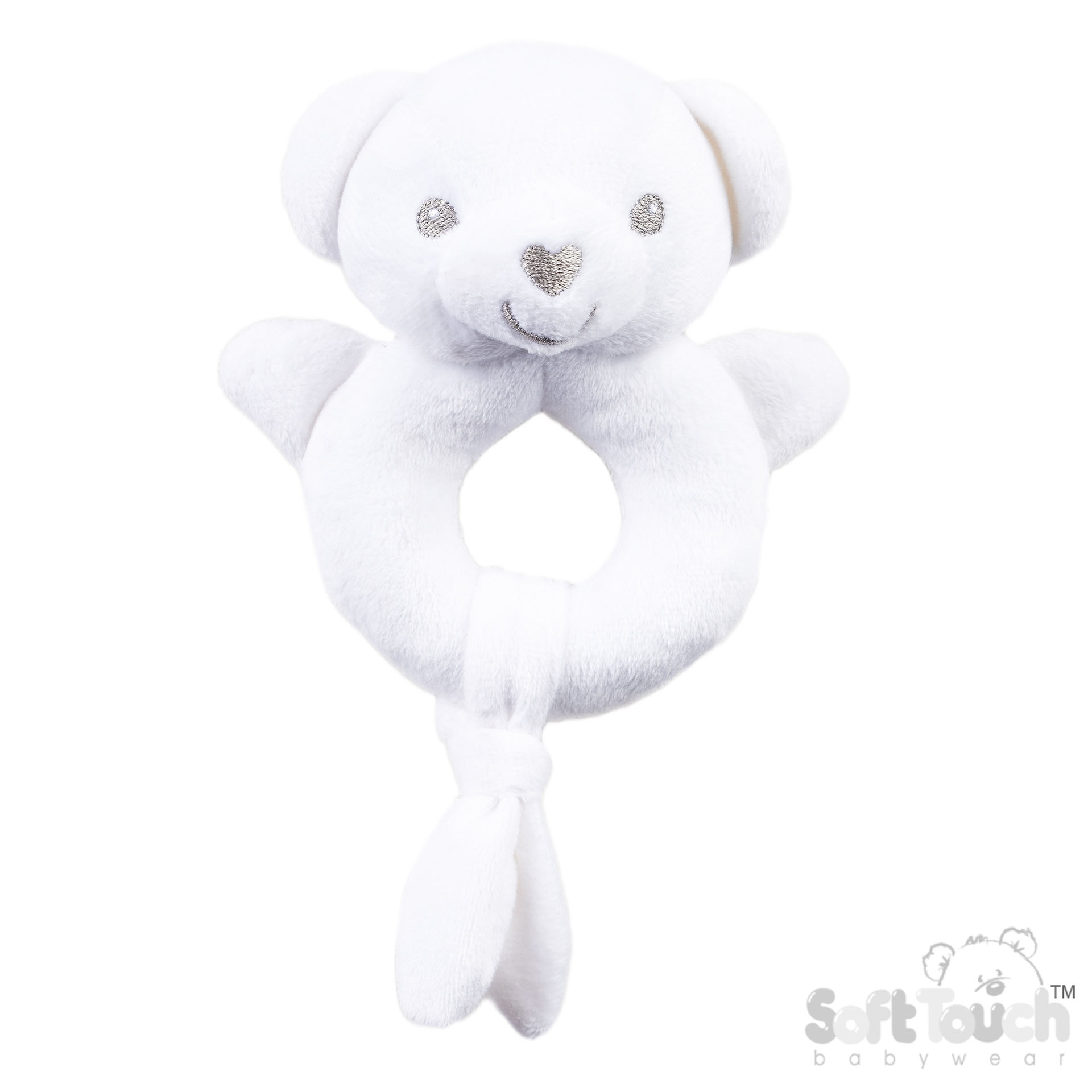 White Eco Recycled Bear Rattle Toy : ERT60-W