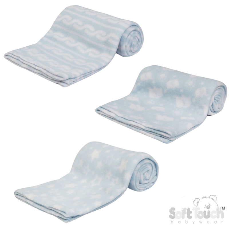 Printed Blue Baby Fleece Wrap No. FBP10-B