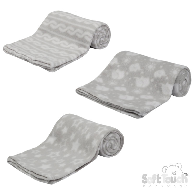 Printed Grey Baby Fleece Wrap No. FBP10-G