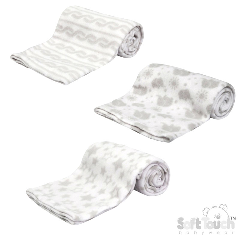 Printed White Baby Fleece Wrap No. FBP10-W