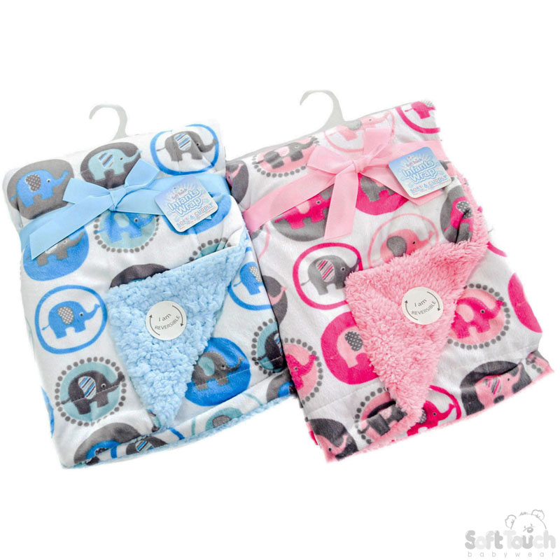 Reversible Elephant Print Double Layer Micro Mink Wrap: F