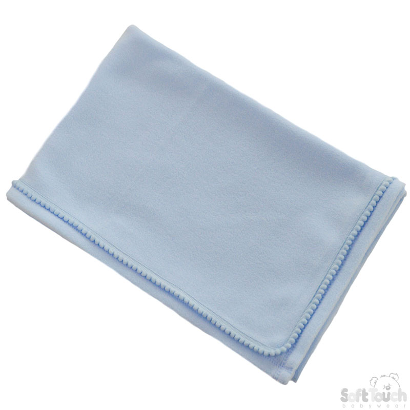 Plain Blue Fleece Wrap w/Stitched Pom Pom: FBP14-B