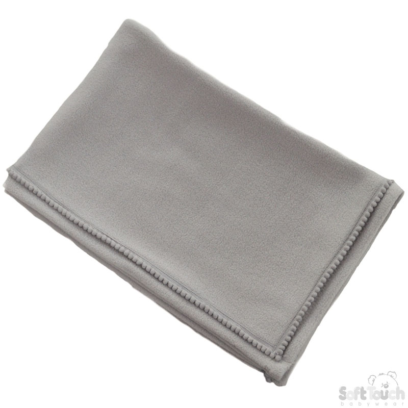 Plain Grey Fleece Wrap w/Stitched Pom Pom: FBP14-G