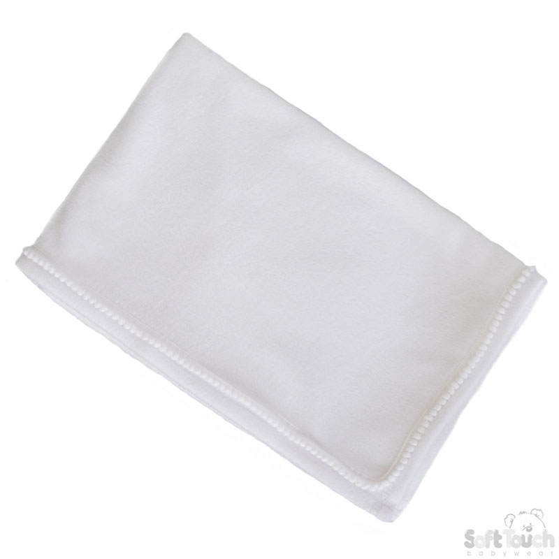 Plain White Fleece Wrap W/Pom Pom Trim No. FBP14-W