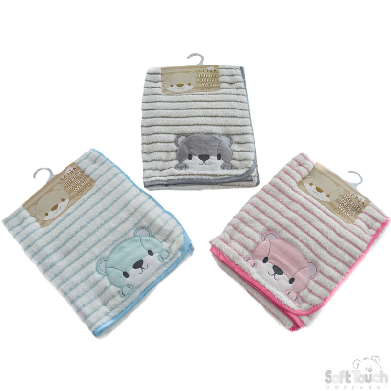 Striped Super Plush Wrap W/Bear Emb. No. FBP142