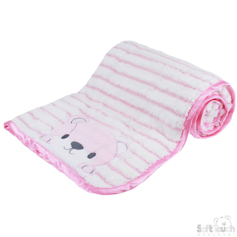 Striped Super Plush Wrap W/Bear Emb. No. FBP142