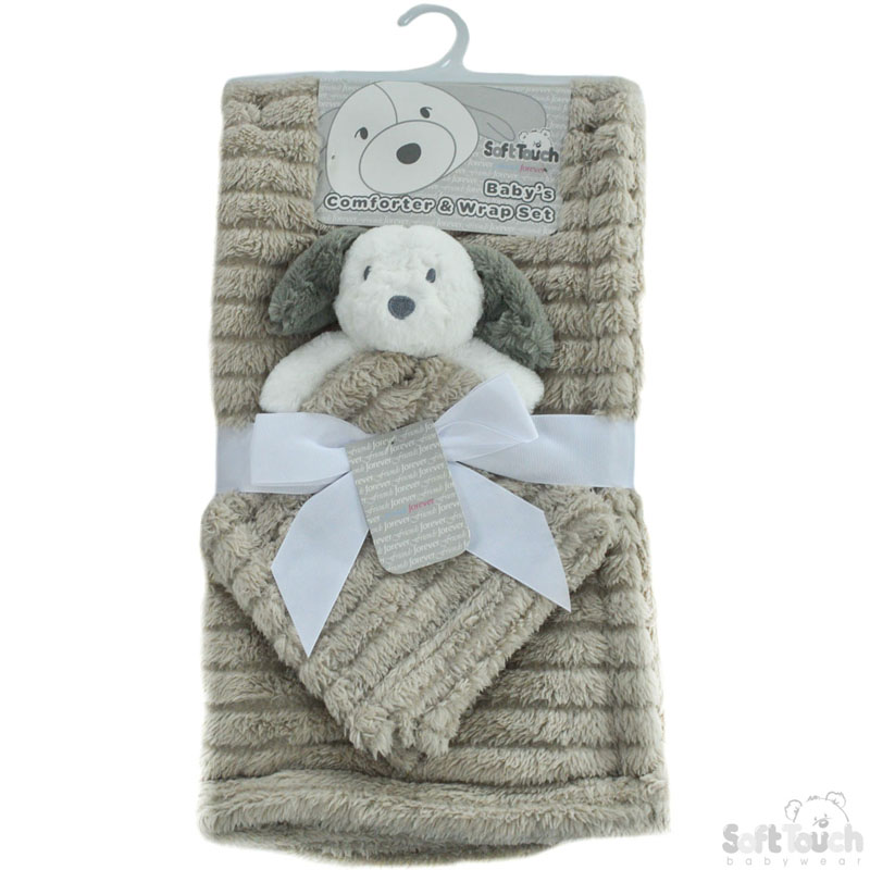 Grey Plush Wrap W/Puppy Comforter No. FBP144-G