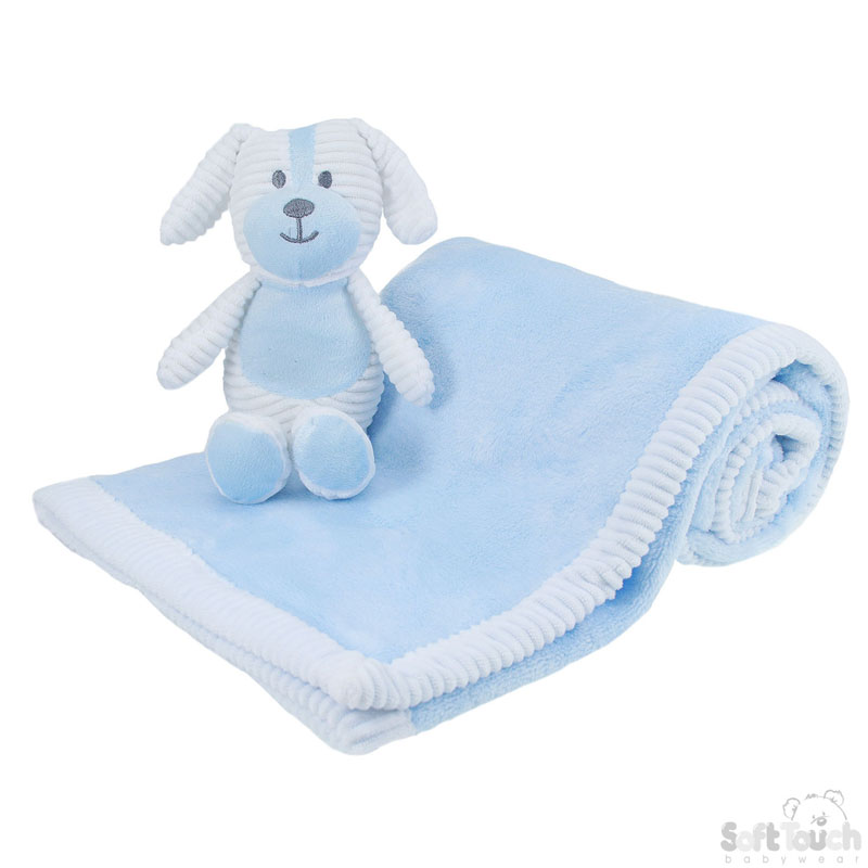 Blue/White Flannel Wrap W/Puppy Toy No. FBP148-B