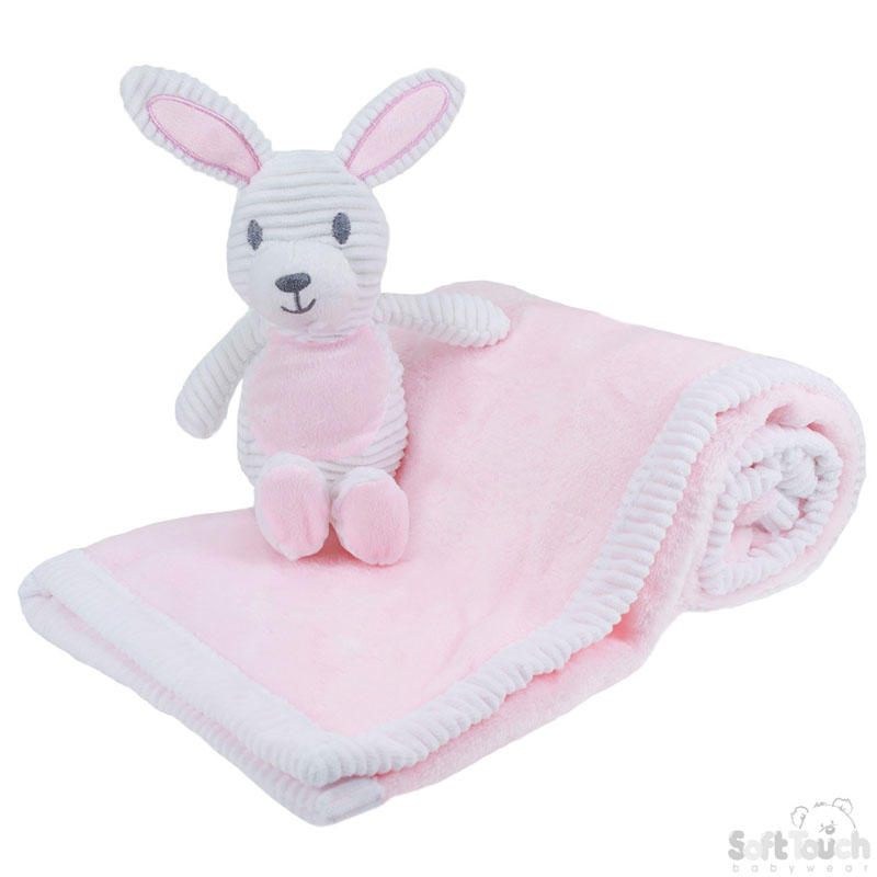 Pink/White Flannel Wrap W/Rabbit Toy No. FBP148-P
