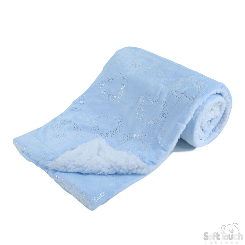 Blue Fluffy Wrap W/Silver Heart Print No.FBP153-B