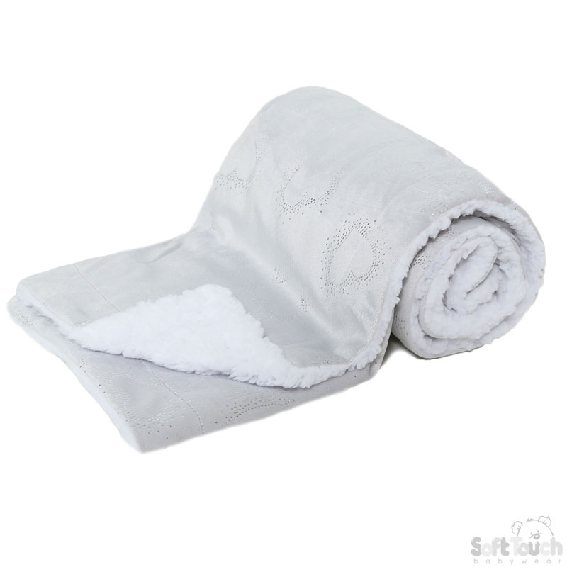 Grey Fluffy Wrap W/Silver Heart Print No.FBP153-G