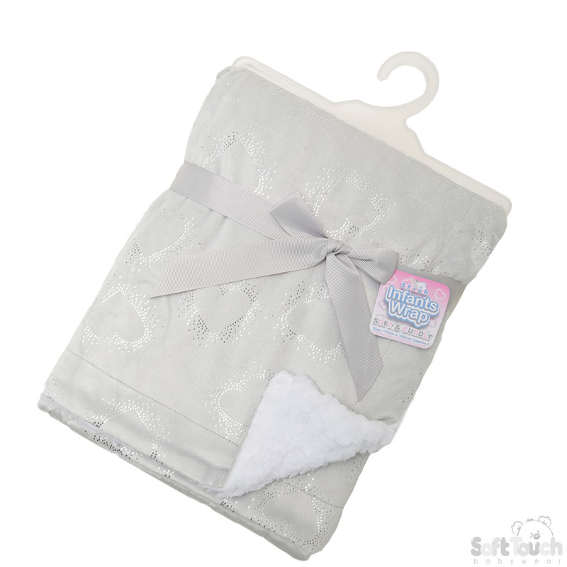 Grey Fluffy Wrap W/Silver Heart Print No.FBP153-G