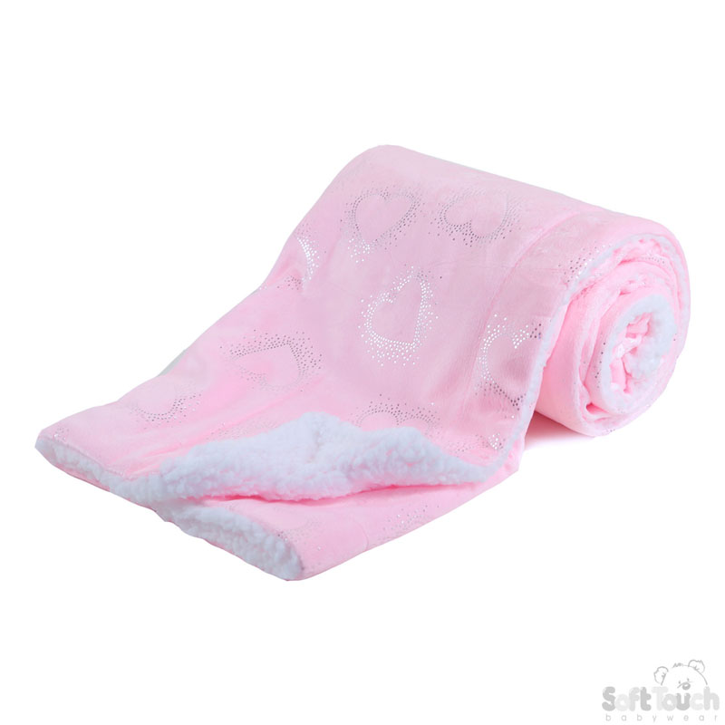 Pink Fluffy Wrap W/Silver Heart Print No.FBP153-P