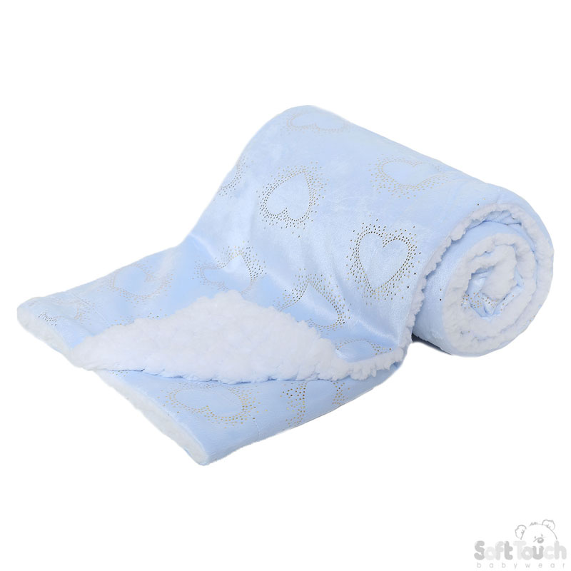 Blue Fluffy Wrap W/Gold Heart Print No.FBP155-B
