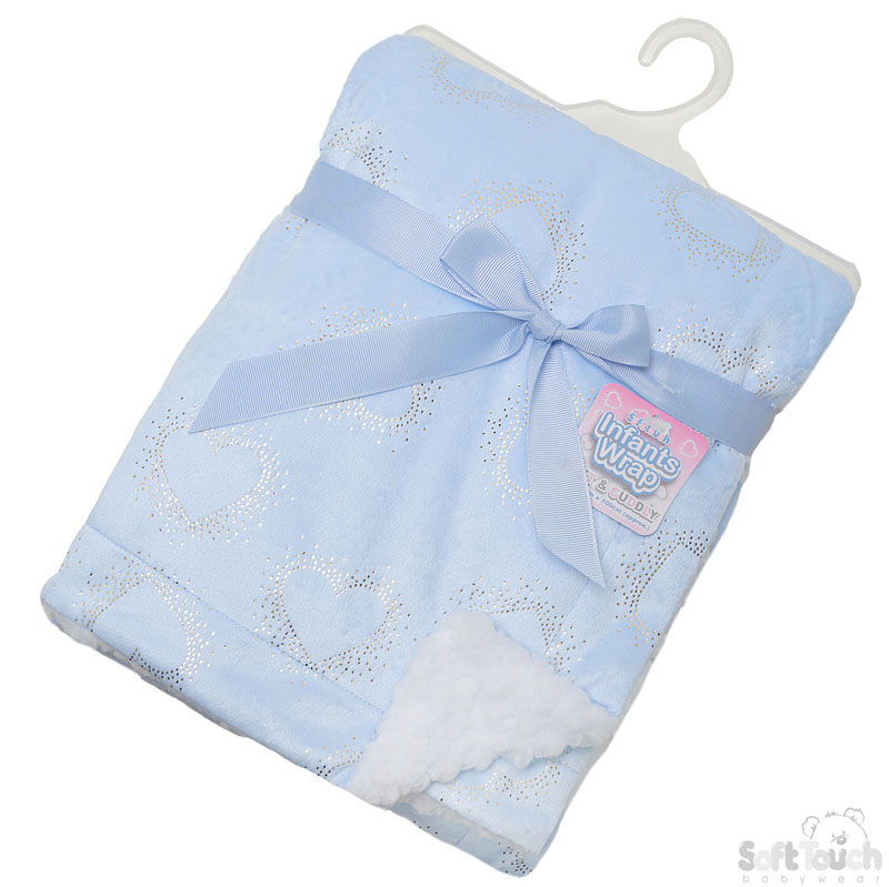 Blue Fluffy Wrap W/Gold Heart Print No.FBP155-B