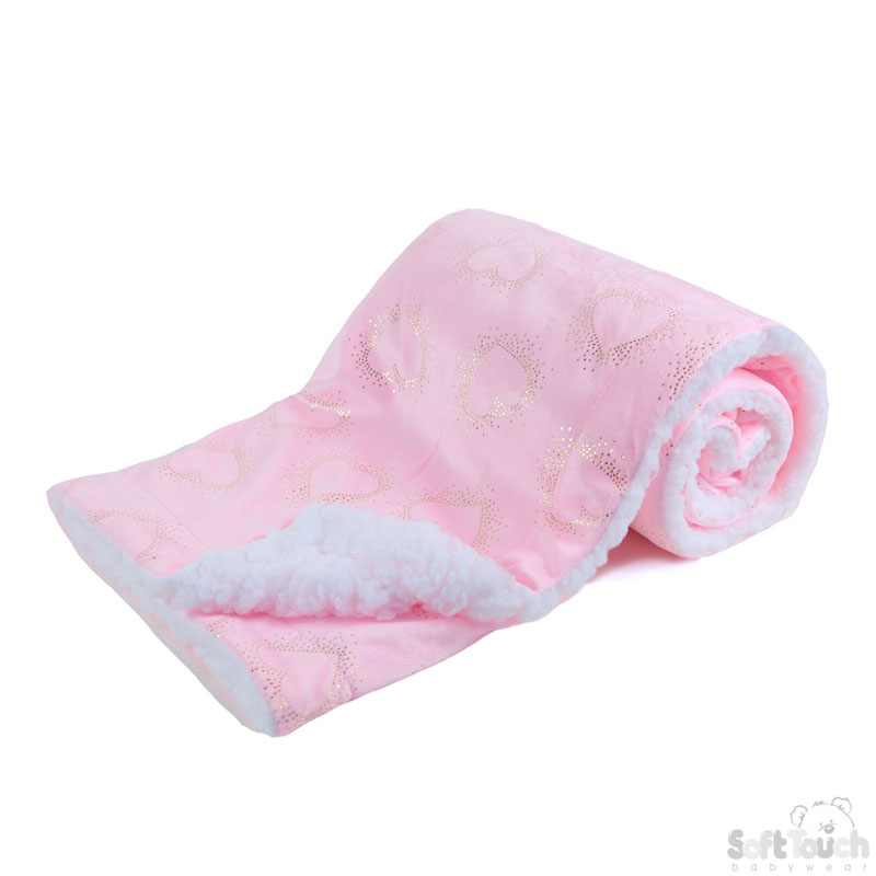 Pink Fluffy Wrap W/Gold Heart Print No.FBP155-P