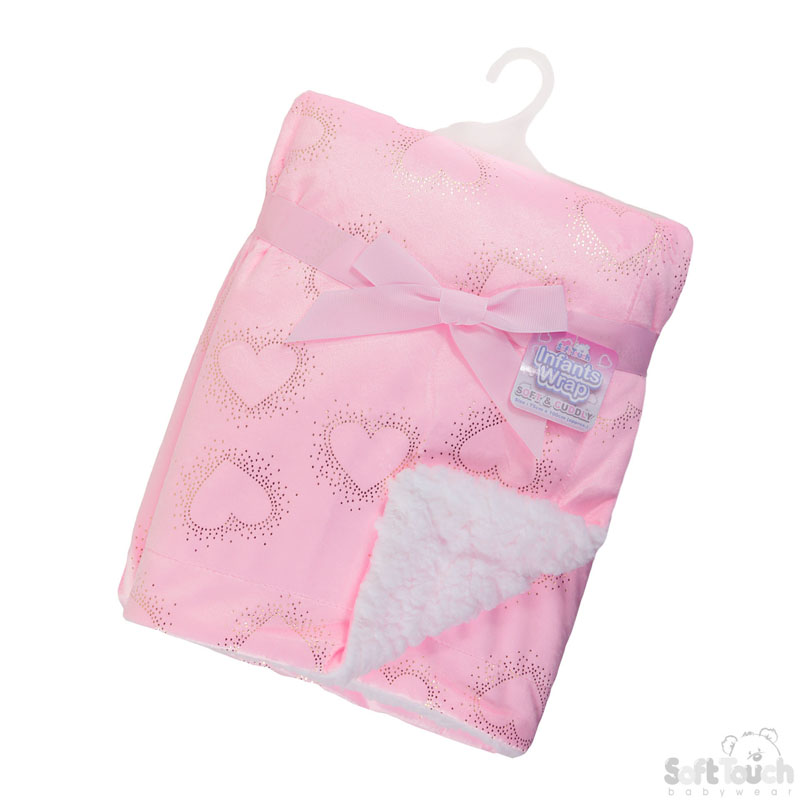 Pink Fluffy Wrap W/Gold Heart Print No.FBP155-P