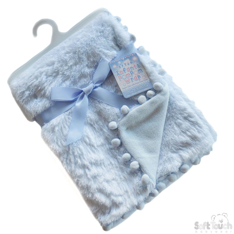 Blue High Pile Wrap W/Pom Pom Trim No. FBP170-B