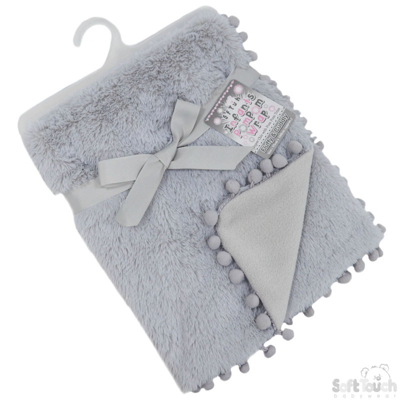 Grey High Pile Wrap W/Pom Pom Trim No. FBP170-G