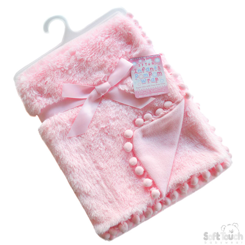 Pink High Pile Wrap W/Pom Pom Trim No. FBP170-P