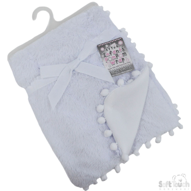 White High Pilw Wrap W/Pom Pom Trim No. FBP170-W