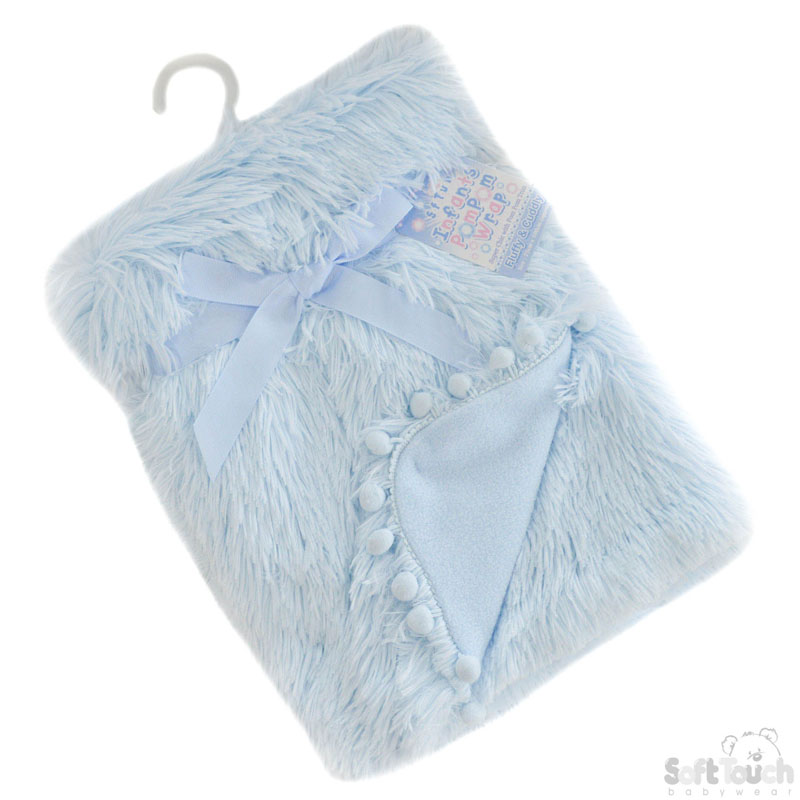 Blue Deluxe High Pile Wrap W/Pom Pom Trim FBP172-B