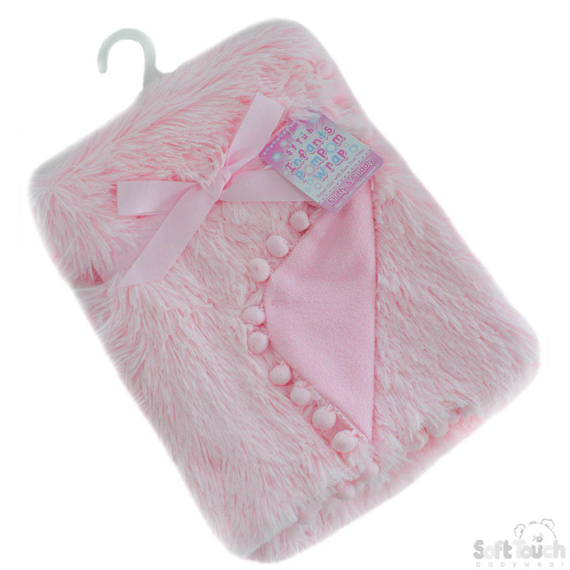 Pink Deluxe High Pile Wrap W/Pom Pom Trim FBP172-P