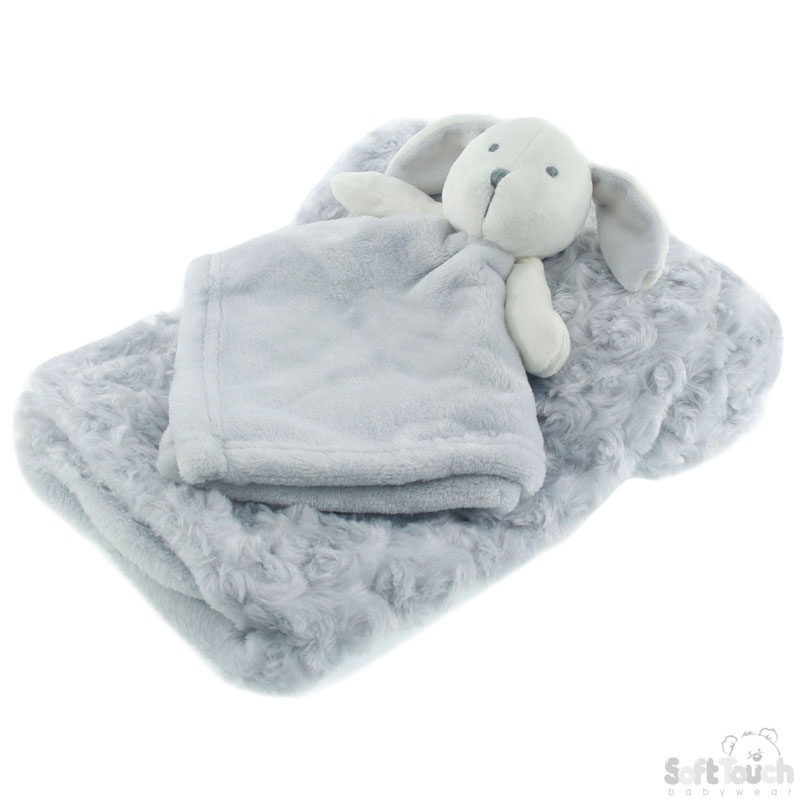 Grey Rose Wrap w/Flannel Back & Puppy Comforter: FBP174-G