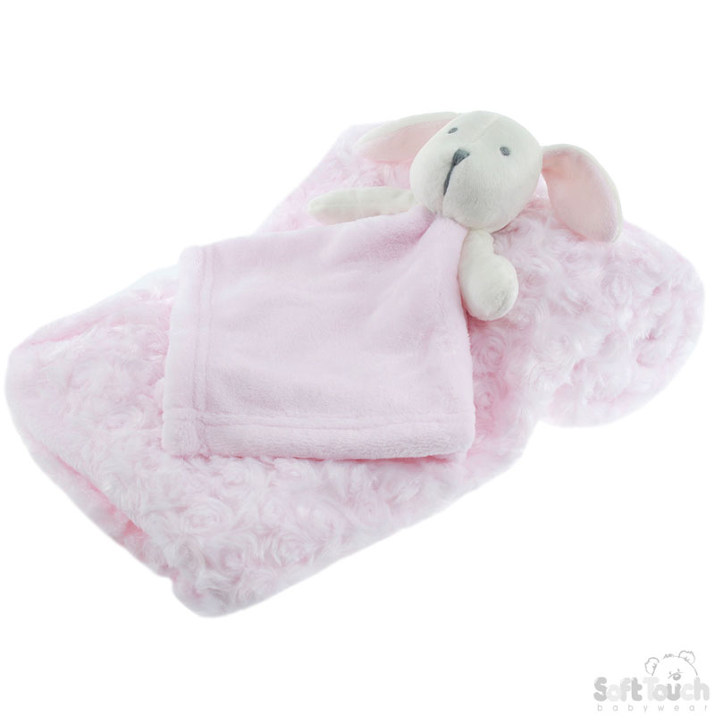Pink Rose Wrap w/Flannel Back & Puppy Comforter: FBP174-P