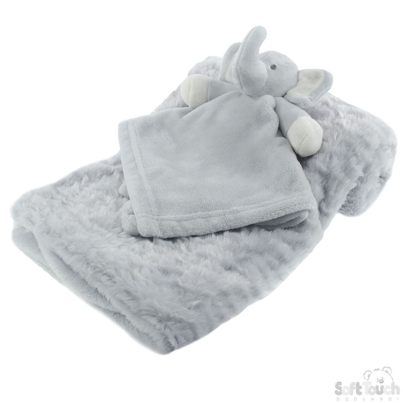 Grey 'Waves' Wrap w/Flannel Back & Elephant Comforter: FB