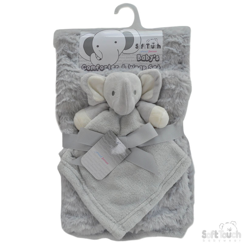 Grey 'Waves' Wrap w/Flannel Back & Elephant Comforter: FB