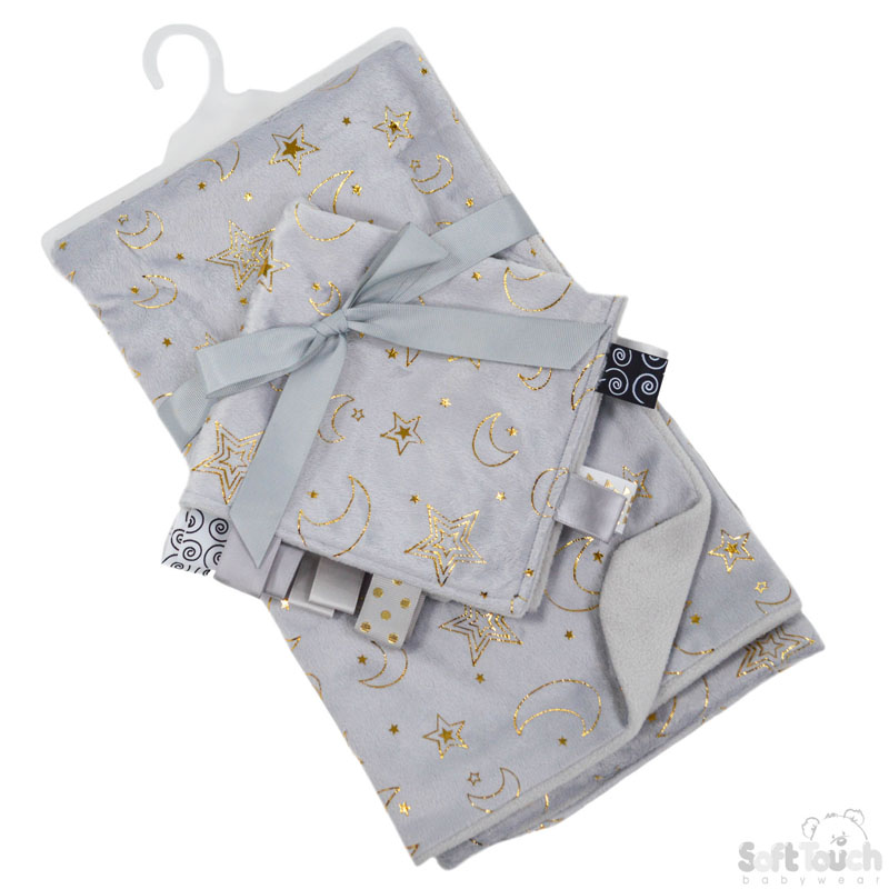 Grey Mink Wrap w/Gold Print & Matching Comforter with Rib
